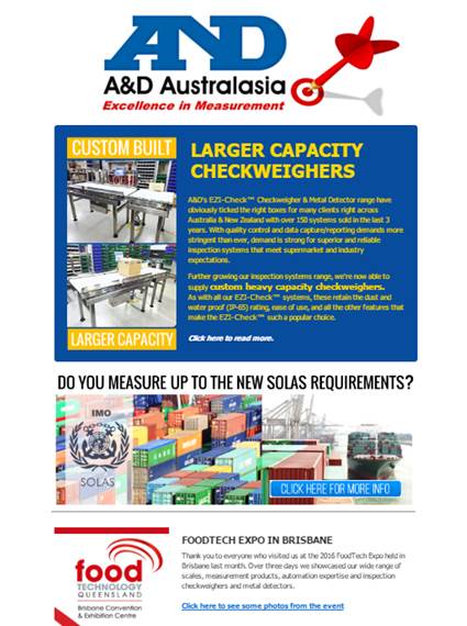 A&D Weighing Newsletter August 2016
