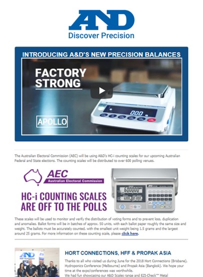 A&D Weighing Newsletter July 2018