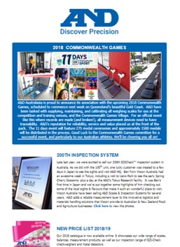 A&D Weighing Newsletter March 2018